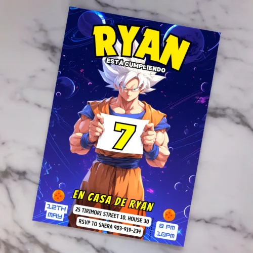 Goku birthday template card ultra instinct, goku cumple