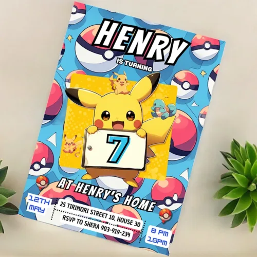 pikachu birthday template, pikachu birthday card, birthday card canva, editable template