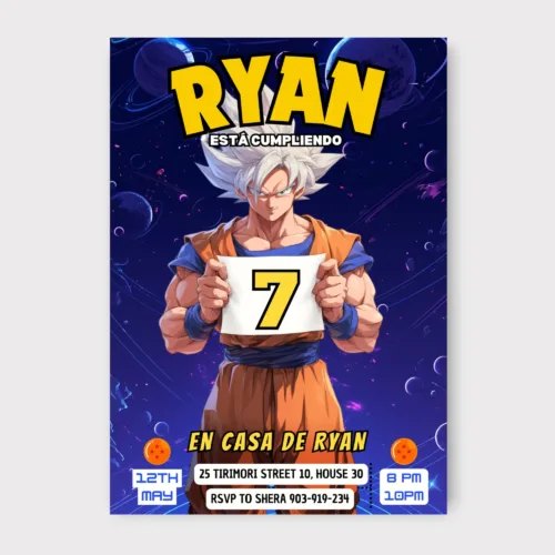 Goku birthday template card ultra instinct, goku cumple