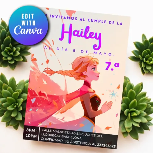 Frozen birthday template ready to edit in canva