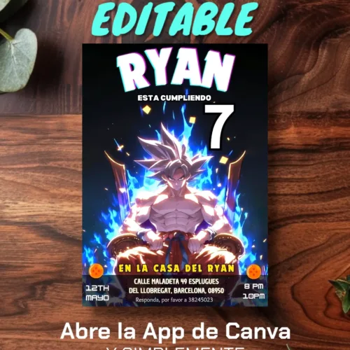 King goku sitting on a throne birthday template, templado de cumple goku, bola de drac