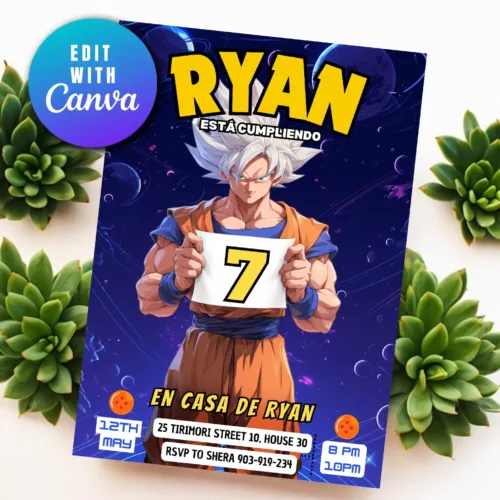 Goku birthday template card ultra instinct, goku cumple