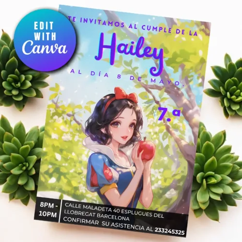 birthday template of snowwhite editable in canva
