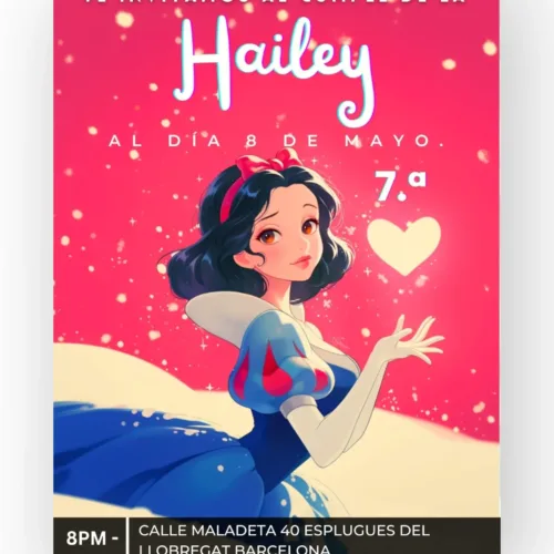 Snow white birthday template editable in canva