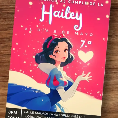 Snow white birthday template editable in canva