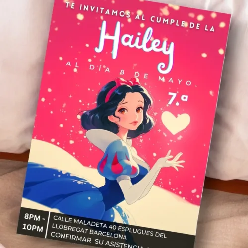 Snow white birthday template editable in canva