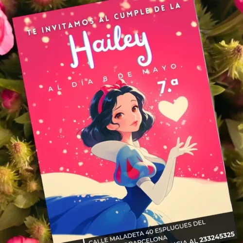 Snow white birthday template editable in canva