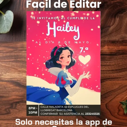 Snow white birthday template editable in canva