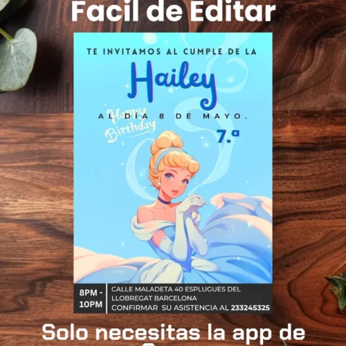 cindarella template birthday editable canva, vibrant cindarella wallpaper