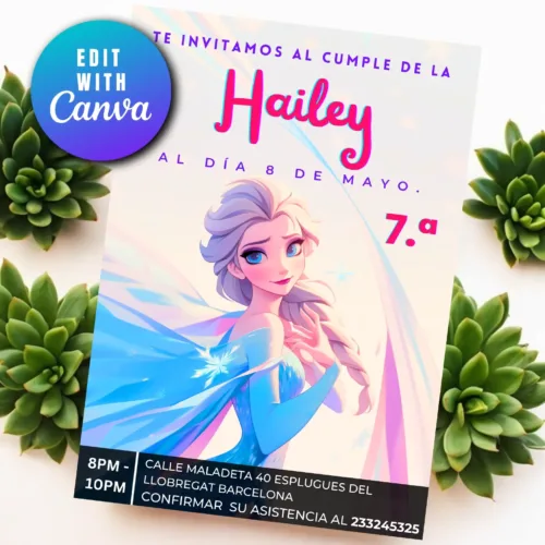 Elsa birthday template editable in canva, vibrant elsa poster