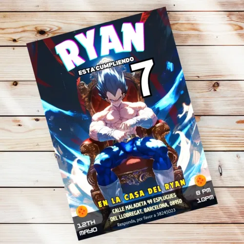 King vegeta bday template card editable in canva