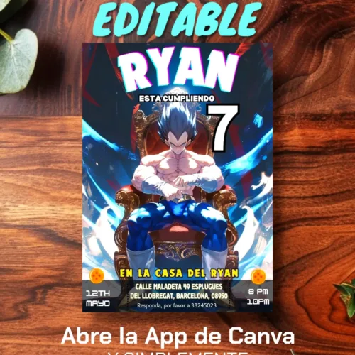 King vegeta bday template card editable in canva