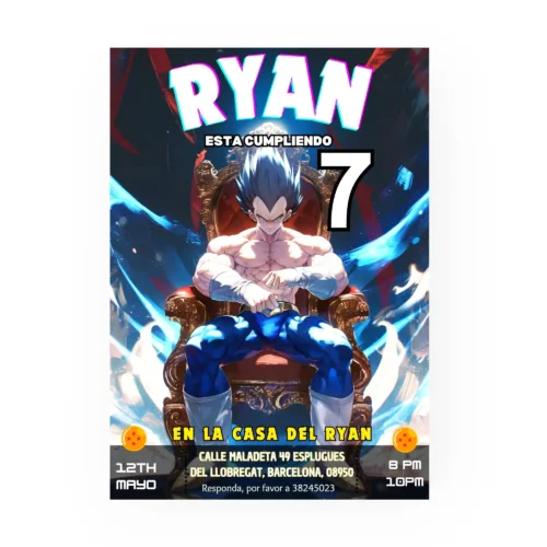 King vegeta bday template card editable in canva