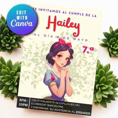birthday template of snowwhite editable in canva