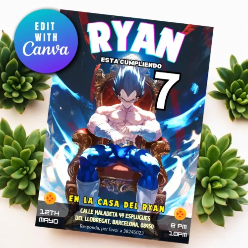 King vegeta bday template card editable in canva